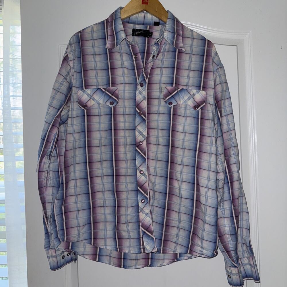 HOWE Plaid Pearl Snap Western Men’s Shirt Size L